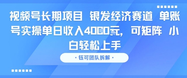 视频号长期项目 银发经济赛道 单账号实操单日收入1k，可矩阵 小白轻松上手-课程网