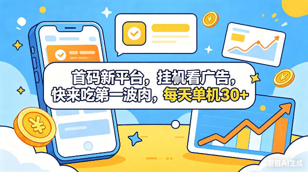 首码新平台，挂G自动看广告，快来吃第一波肉，每天单机30+，可矩阵放大【揭秘】-课程网