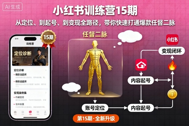 小红书训练营15期，从定位、到起号、到变现全路径，带你快速打通爆款任督二脉-课程网