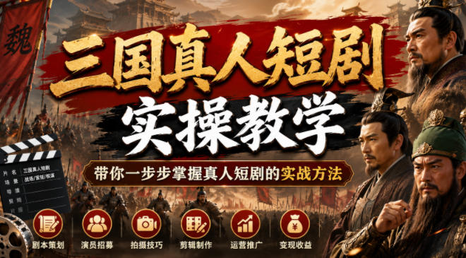 三国真人短剧实操教学，带你一步步掌握真人短剧的实战方法-课程网