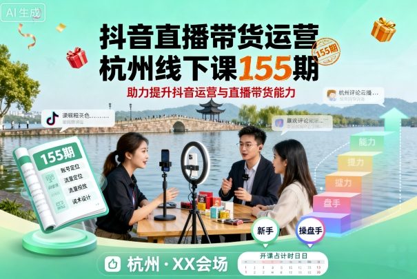 抖音直播带货运营杭州线下课155期，助力提升抖音运营与直播带货能力-课程网