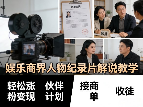 娱乐商界人物纪录片解说教学，轻松涨粉变现，伙伴计划，接商单，收徒等-课程网