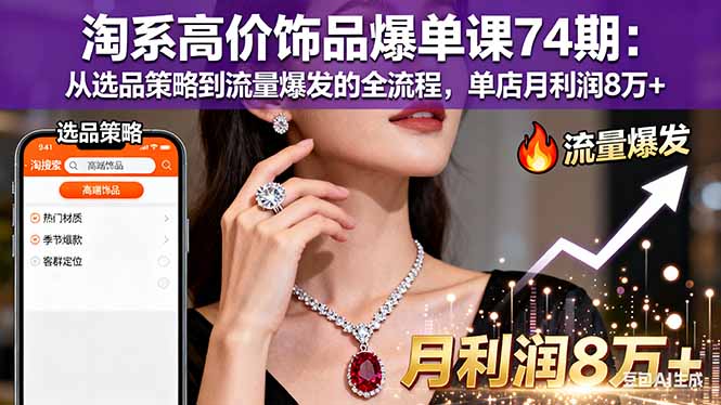 淘系高价饰品爆单课74期：从选品策略到流量爆发的全流程，单店月利润8万+-课程网