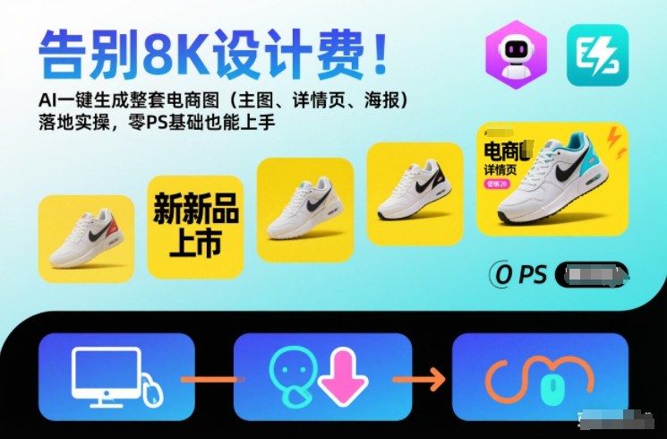 告别8K设计费！AI一键生成整套电商图（主图、详情页、海报）落地实操，零PS基础也能上手-课程网