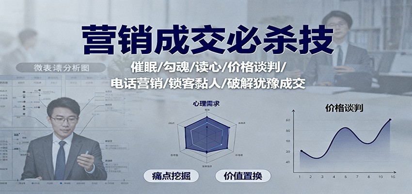 营销成交必杀技：催眠/勾魂/读心/价格谈判/电话营销/锁客黏人/破解犹豫成交-课程网