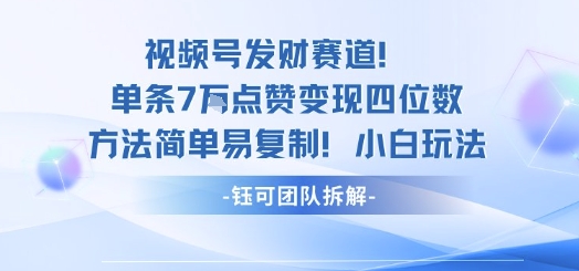 视频号发财赛道单条7W点赞变现四位数方法简单易复制小白玩法-课程网