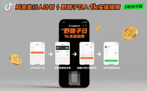 抖音发行人计划全新野路子玩法，随时随地，只要有手机，就能操作，日入1k+【揭秘】-课程网