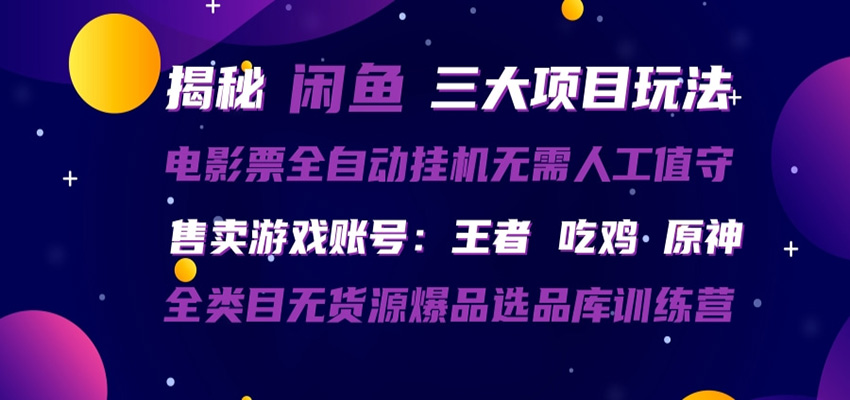 闲鱼三种玩法 全自动电影票 售卖游戏账号 爆品选品库训练营-课程网