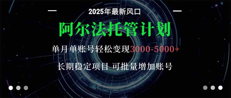 阿尔法托管计划 单账号月入3000-5000，长期稳定项目，新手小白轻松上手。-课程网