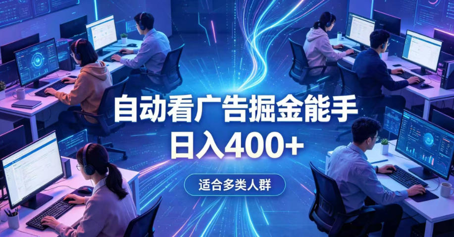 全脚本0基础自动看广告，单日收益400+，别再找高门槛副业，项目简单上手，收益看得见，没有复杂操作，AI全自动，设置一次全天自动跑收益【揭秘】-课程网