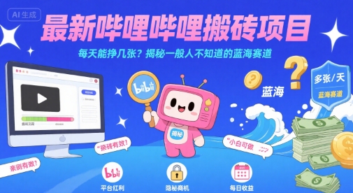 最新哔哩哔哩上B站搬砖项目，每天能挣几张？揭秘一般人不知道的蓝海赛道-课程网