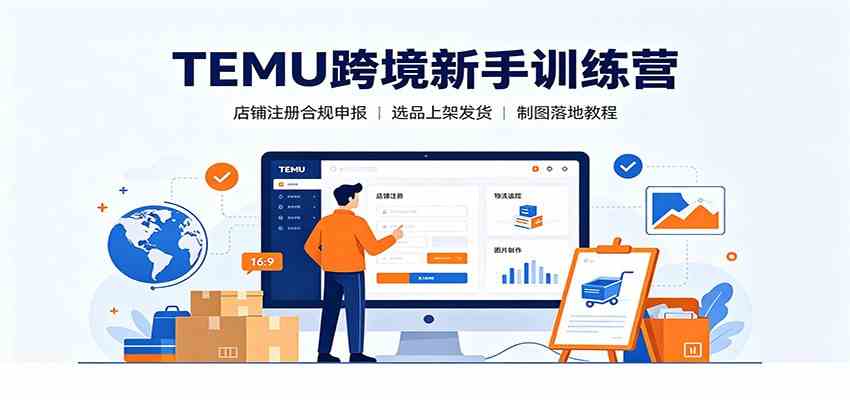 TEMU跨境新手训练营：店铺注册合规申报，选品上架发货制图落地教程-课程网