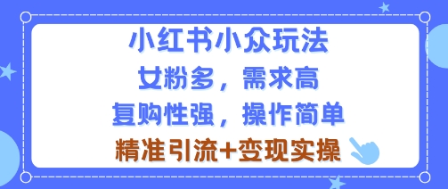小红书小众玩法，女粉多，需求高，复购性强，操作简单精准引流+变现实操-课程网