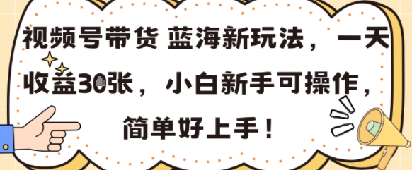视频号带货蓝海新玩法，一天收益3张，小白新手可操作，简单好上手!-课程网