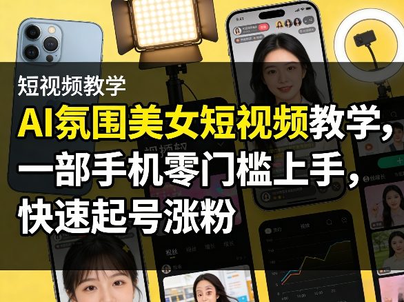 AI氛围美女短视频教学，一部手机零门槛上手，快速起号涨粉-课程网