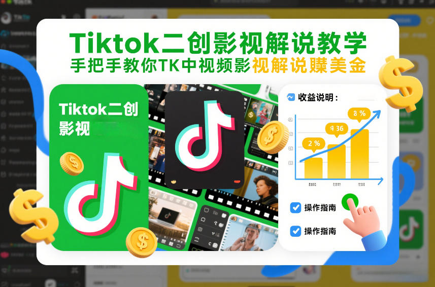 Tiktok二创影视解说教学，手把手教你TK中视频影视解说賺美金（更新26年1月）-课程网