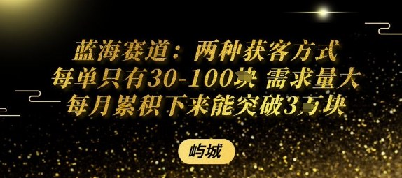 蓝海赛道：两种获客方式每单只有30-100米 需求量大每月累积下来能突破3W-课程网