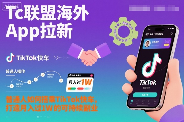 Tc联盟海外App拉新：普通人如何搭乘TikTok快车，打造月入过1W的可持续副业-课程网