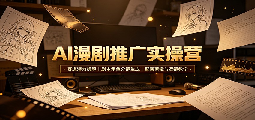 AI漫剧推广实操营：赛道潜力拆解，剧本角色分镜生成，配音剪辑与运镜教学-课程网