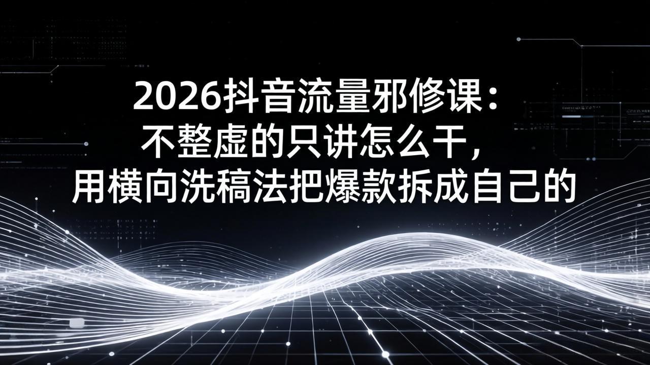 2026抖音流量邪修课：不整虚的只讲怎么干，用横向洗稿法把爆款拆成自己的-课程网