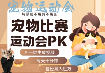 AI一键生成宠物比赛运动会PK视频，纯原创不用剪不用拍，每天十分钟，轻松月入过1W+-课程网