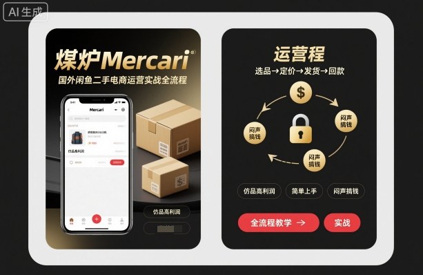 煤炉Mercari国外闲鱼二手电商运营实战全流程，仿品高利润，简单上手，闷声搞钱-课程网