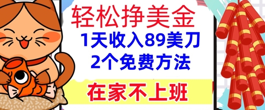 在家不上班，轻松挣美金， 1天收入89美刀，2个免费方法，懒人捡钱-课程网
