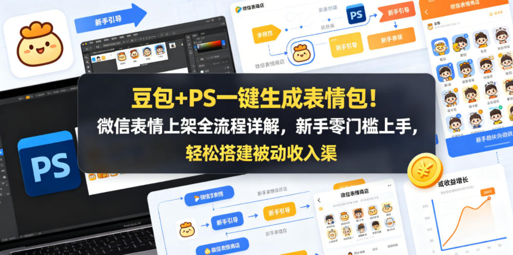 豆包+PS一键生成表情包！微信表情上架全流程详解，新手零门槛上手，轻松搭建被动收入渠道-课程网