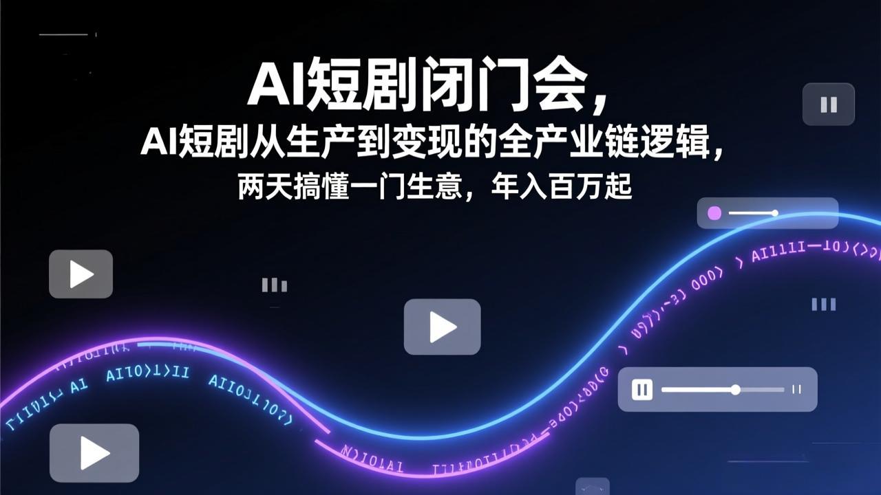 AI短剧闭门会，AI短剧从生产到变现的全产业链逻辑，两天搞懂一门生意，年入百万起-课程网