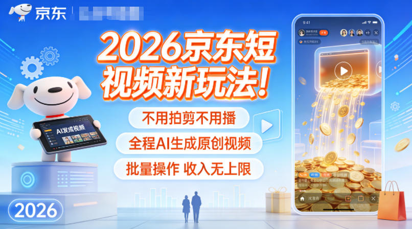 2026京东短视频新玩法！不用拍剪不用播，全程AI生成原创视频，批量操作收入无上限-课程网