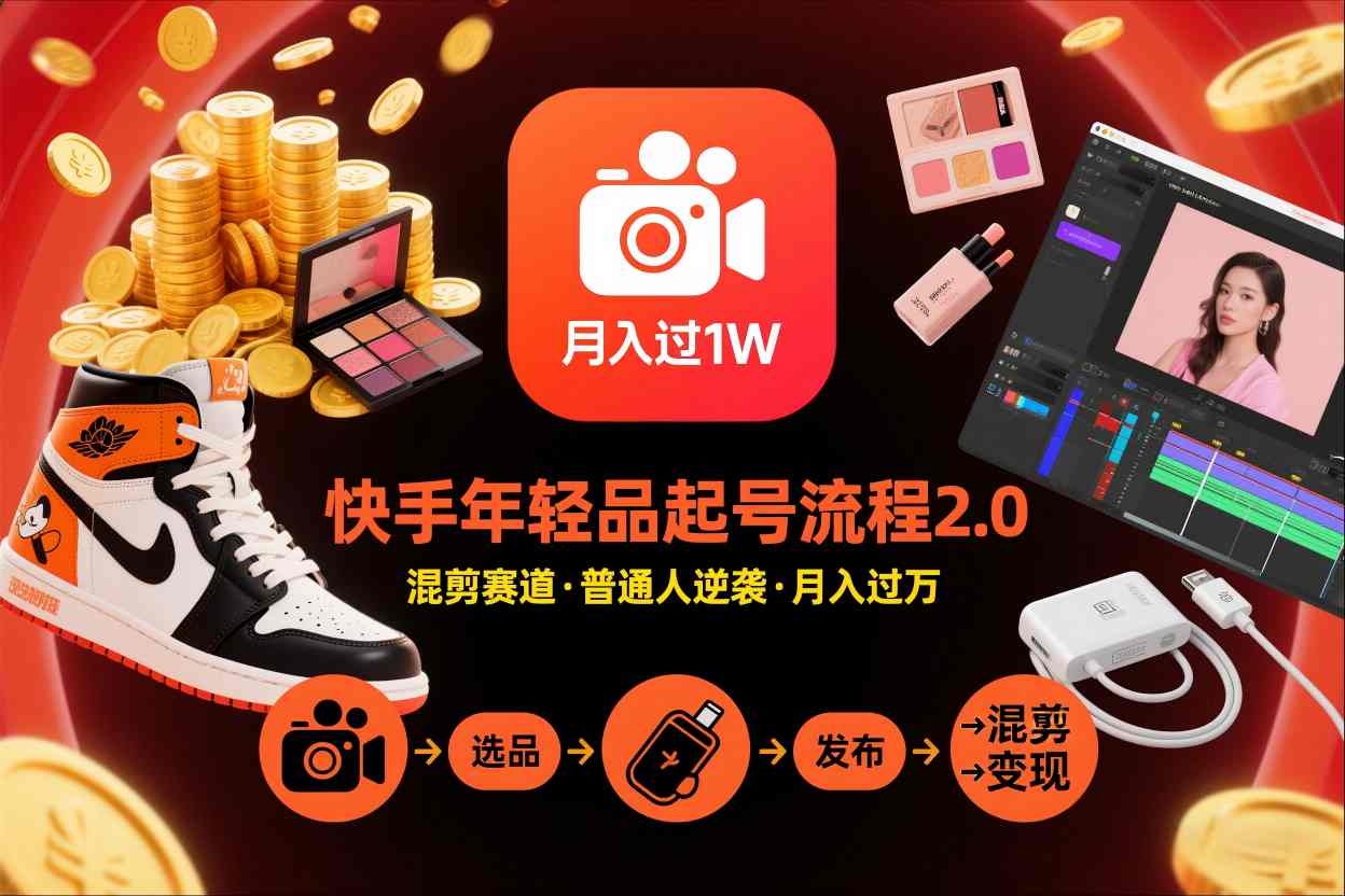 快手短视频带货年轻品起号流程2.0，快手年轻品混剪赛道，普通人也能月入过1W-课程网