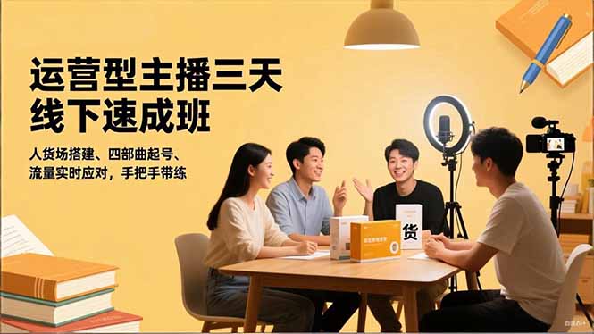 运营型主播三天线下班，人货场搭建,四部曲起号,流量实时应对，手把手带练-课程网