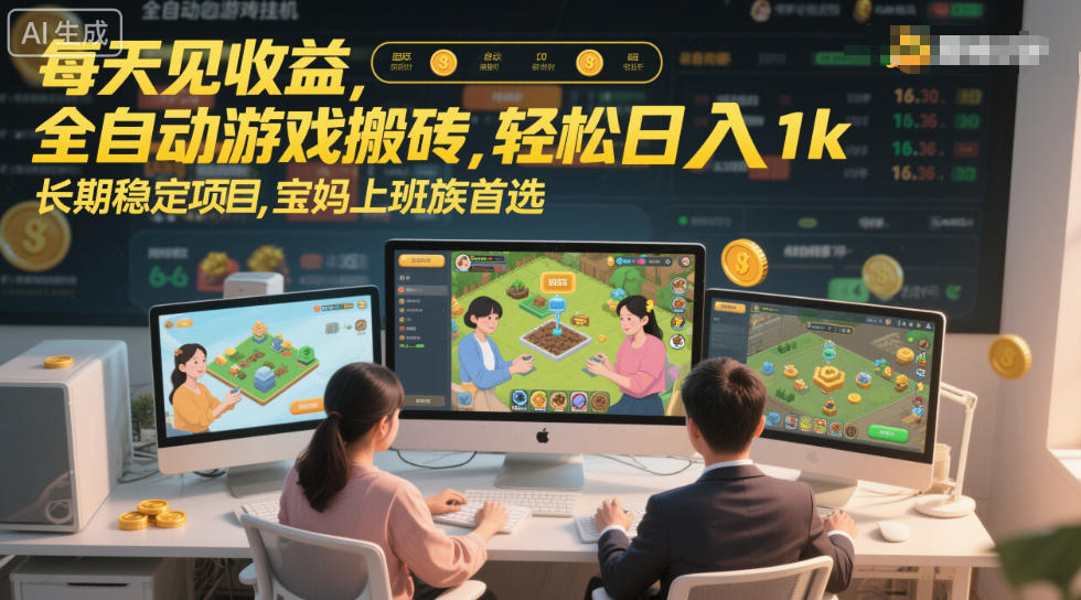 每天见收益，全自动游戏搬砖，轻松日入1k，长期稳定项目，宝妈上班族首选【揭秘】-课程网