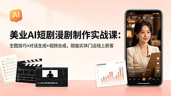 （18536期）美业AI短剧漫剧制作实战课：生图技巧+对话生成+视频合成，赋能实体门店线上获客-课程网