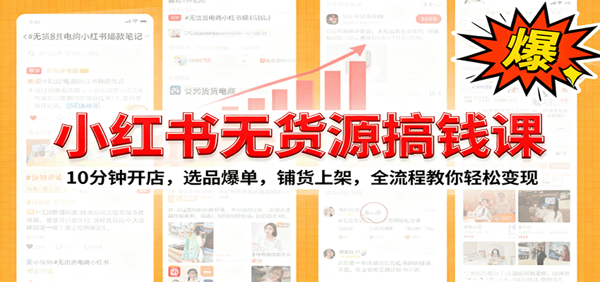 小红书无货源爆单课：10分钟开店，选品爆单，铺货上架，全流程教你轻松变现-课程网