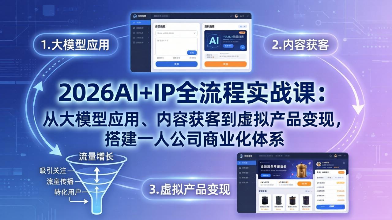 2026AI+IP全流程实战课：从大模型应用、内容获客到虚拟产品变现，搭建一人公司商业化体系-课程网