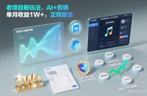 老项目新玩法，AI+剪辑，单月收益1W+，正规副业-课程网