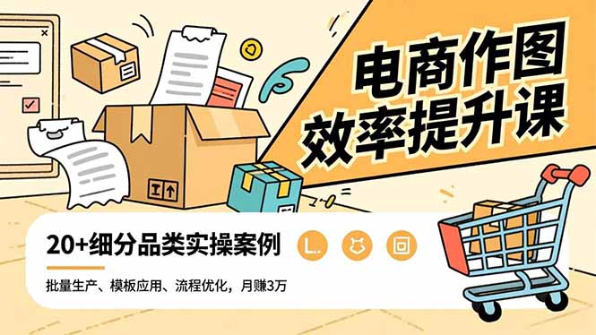 电商作图效率提升课，批量生产、模板应用、流程优化，20+细分品类实操案例，月赚3万-课程网