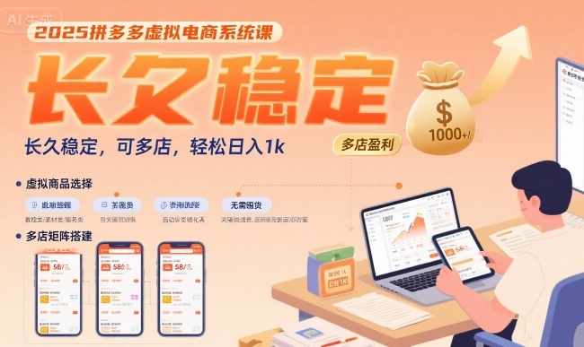 2025拼多多虚拟电商系统课，长久稳定，可多店，轻松日入1k-课程网
