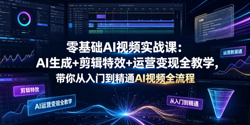 零基础AI视频实战课：AI生成+剪辑特效+运营变现全教学，带你从入门到精通AI视频全流程-课程网