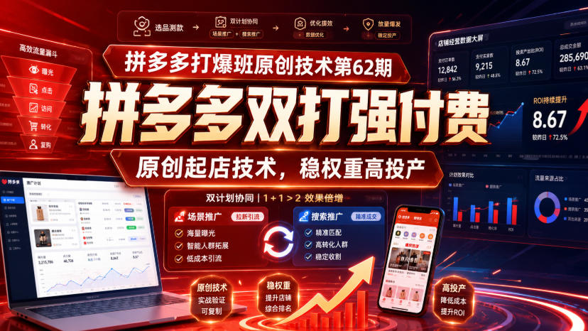 拼多多打爆班原创技术第62期，拼多多双打强付费，原创起店技术，稳权重高投产-课程网
