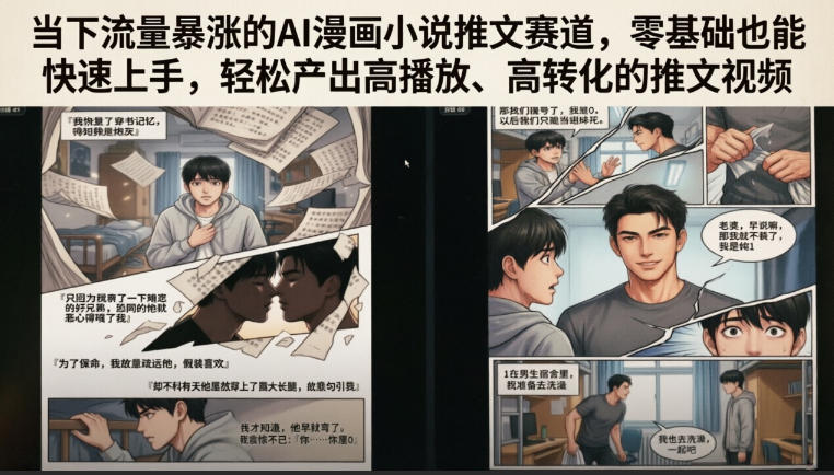 当下流量暴涨的AI漫画小说推文赛道，零基础也能快速上手，轻松产出高播放、高转化的推文视频-课程网