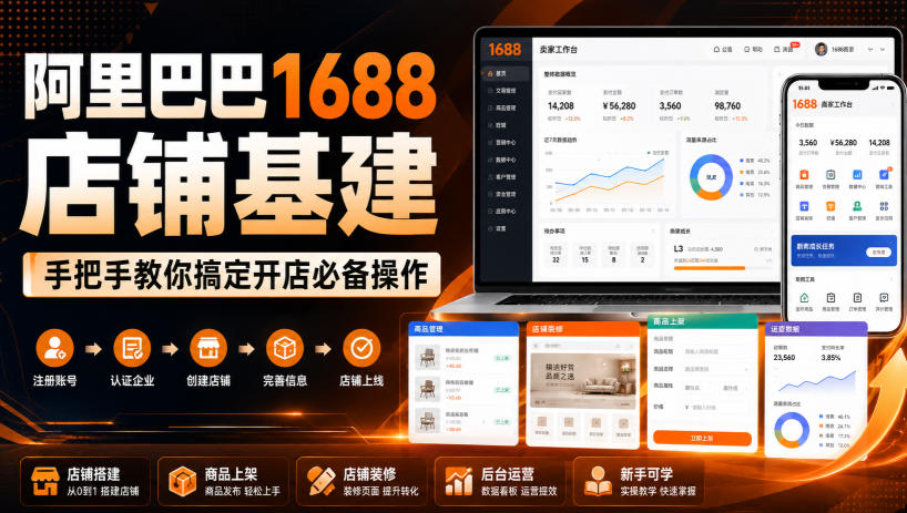 阿里巴巴1688店铺基建，手把手教你搞定开店必备操作（更新8月）-课程网