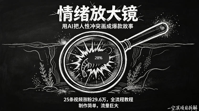 AI制作“情绪放大镜“视频，25条视频涨粉29.6W粉，流量巨大，制作简单，全流程教程-课程网
