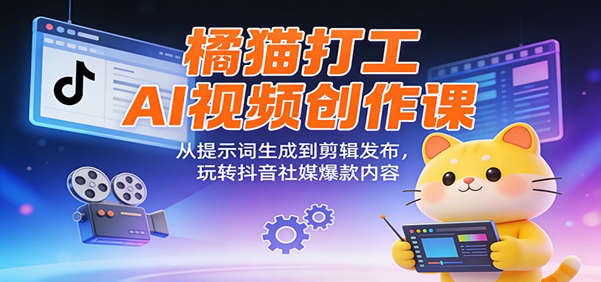 橘猫打工AI视频创作课：从提示词生成到剪辑发布，玩转抖音社媒爆款内容-课程网