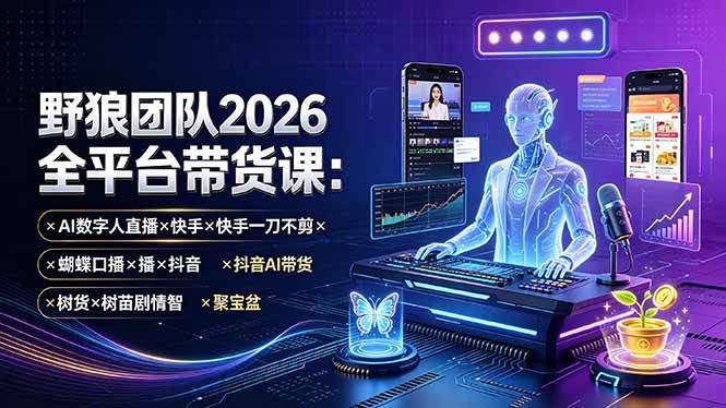 （19511期）野狼团队2026全平台带货课-7月：AI数字人直播×快手一刀不剪×蝴蝶口播×抖音AI带货×树苗剧情智剪×聚宝盆-课程网