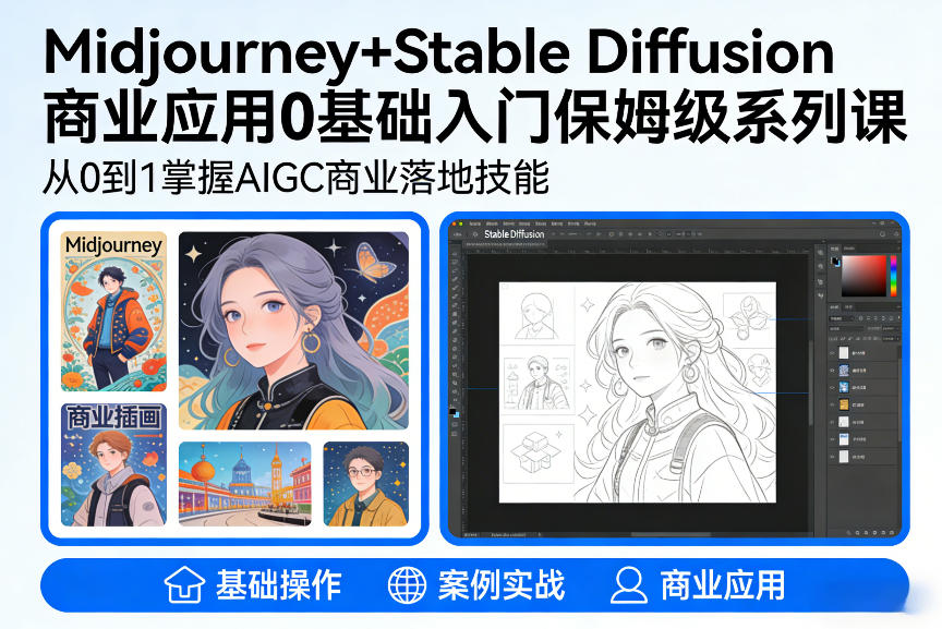 AIGC商业应用Midjourney+Stable Diffusion教程，0基础入门保姆级系列课-课程网