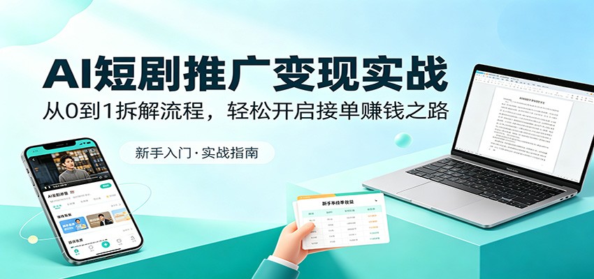 AI短剧推广变现实战：从0到1拆解流程，轻松开启接单赚钱之路-课程网