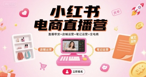 小红书电商直播营，直播带货+店铺运营+笔记运营=全电商-课程网