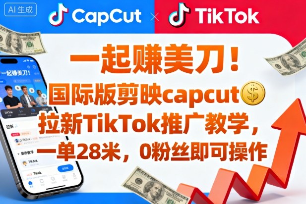 一起賺美刀！国际版剪映capcut拉新TikTok推广教学，一单28米，0粉丝即可操作（附推广入口和教学）-课程网